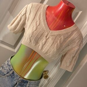 Fashion Nova Cream Cable Knit Crop Top